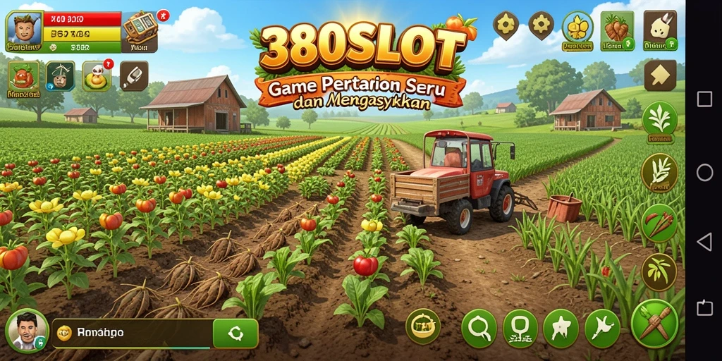 Tampilan gameplay 380SLOT yang menampilkan ladang dan tanaman yang kaya.