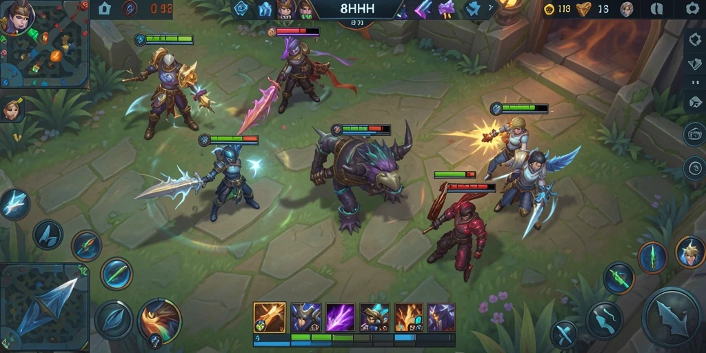 Gameplay epik di 8HHH dengan berbagai hero.