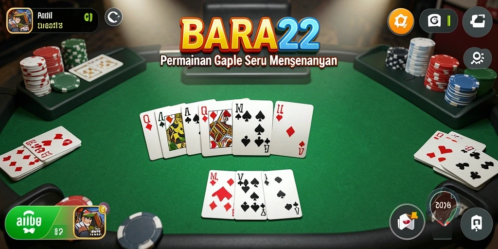 Tampilan gameplay seru BARA22 yang menggambarkan permainan Gaple.
