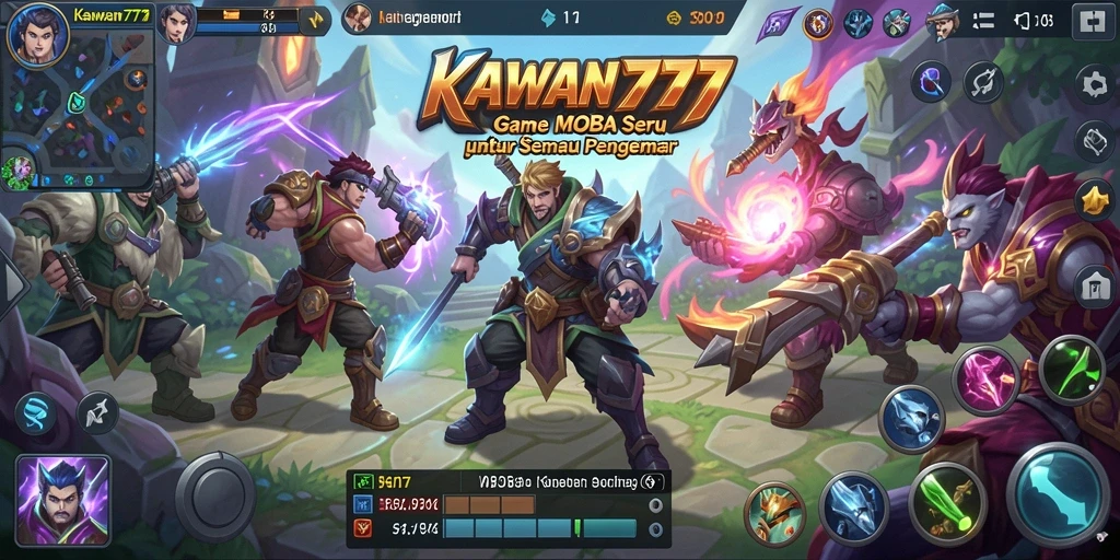 Screenshot gameplay KAWAN777 yang penuh aksi pertempuran MOBA.