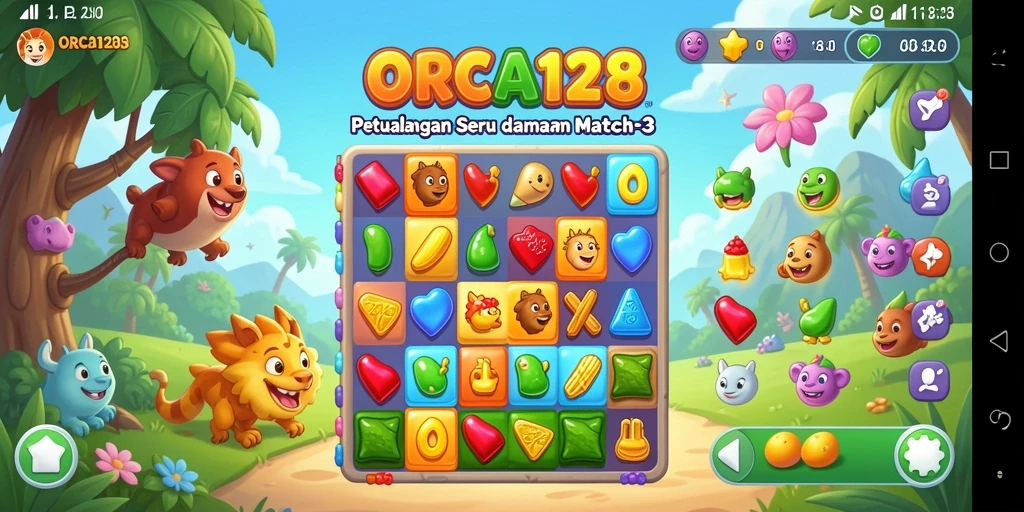 Gameplay menggembirakan dalam ORCA128 dengan elemen Match-3.