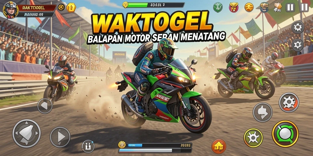 Tampilan balapan seru di WAKTOGEL dengan motor yang bertenaga.
