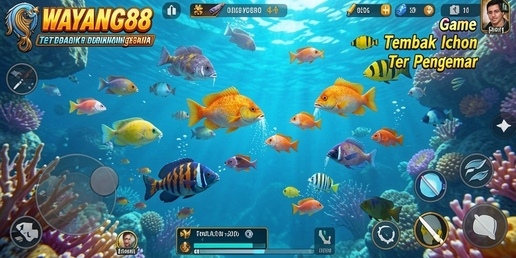 Tangkapan layar gameplay WAYANG88 menampilkan aksi seru tembak ikan.